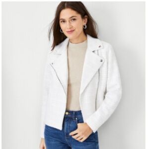 Ann Taylor Tweed Moto Jacket Winter White NWT size 12